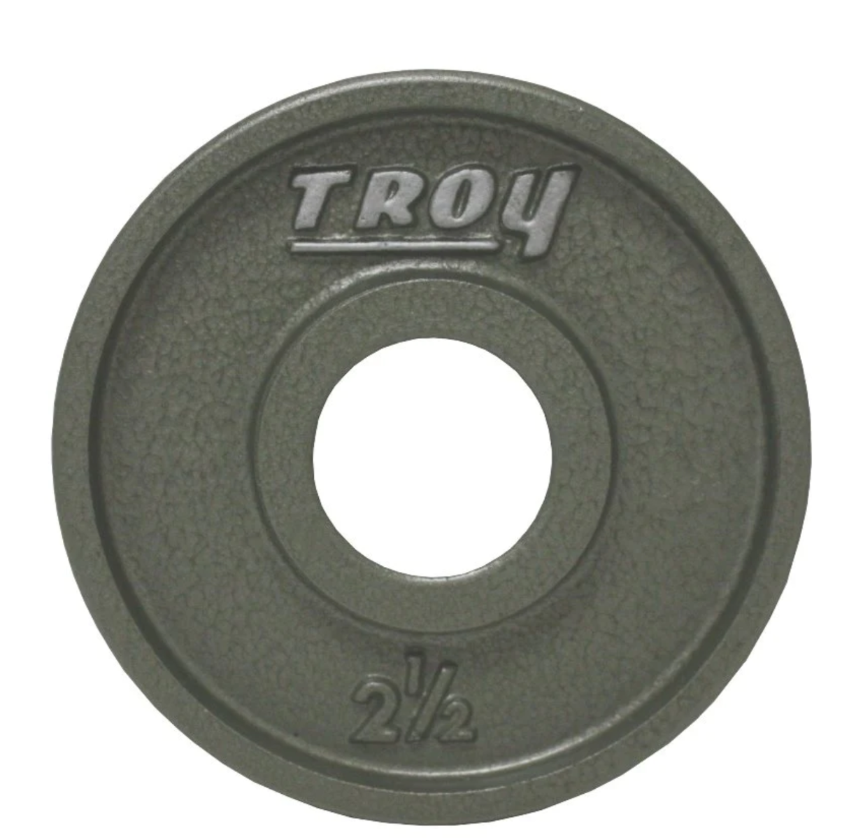 Green weight plate with 'Troy' branding on a white background