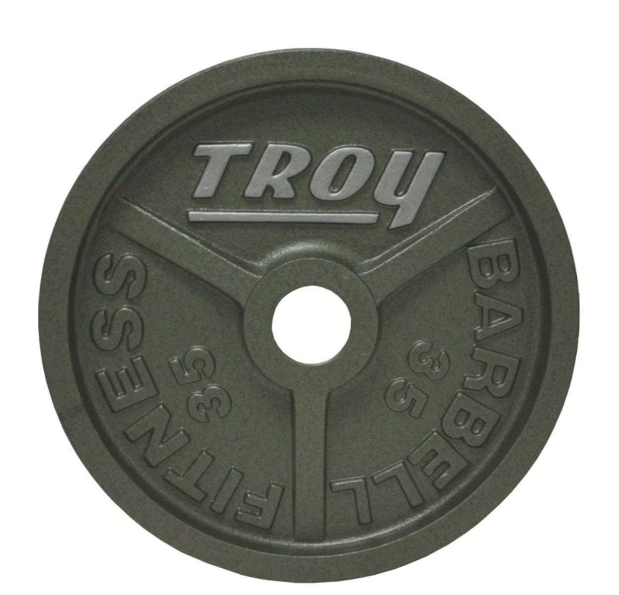 weight plate with 'Troy' branding on a white background