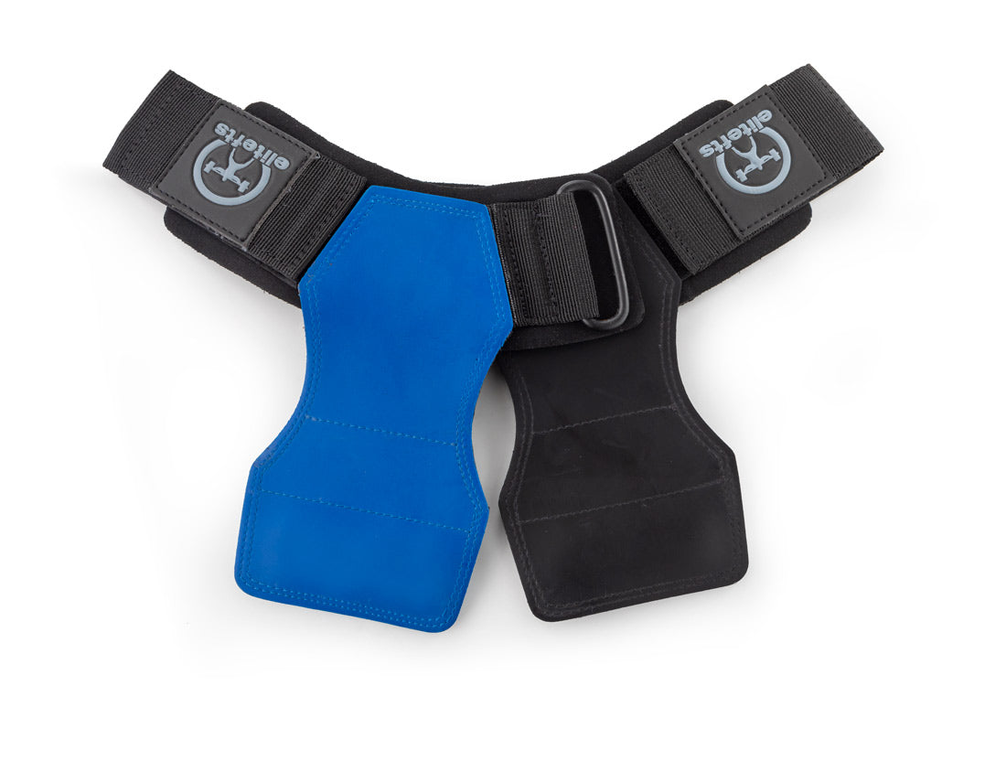 Black and blue shoulder straps with a logo on a white background