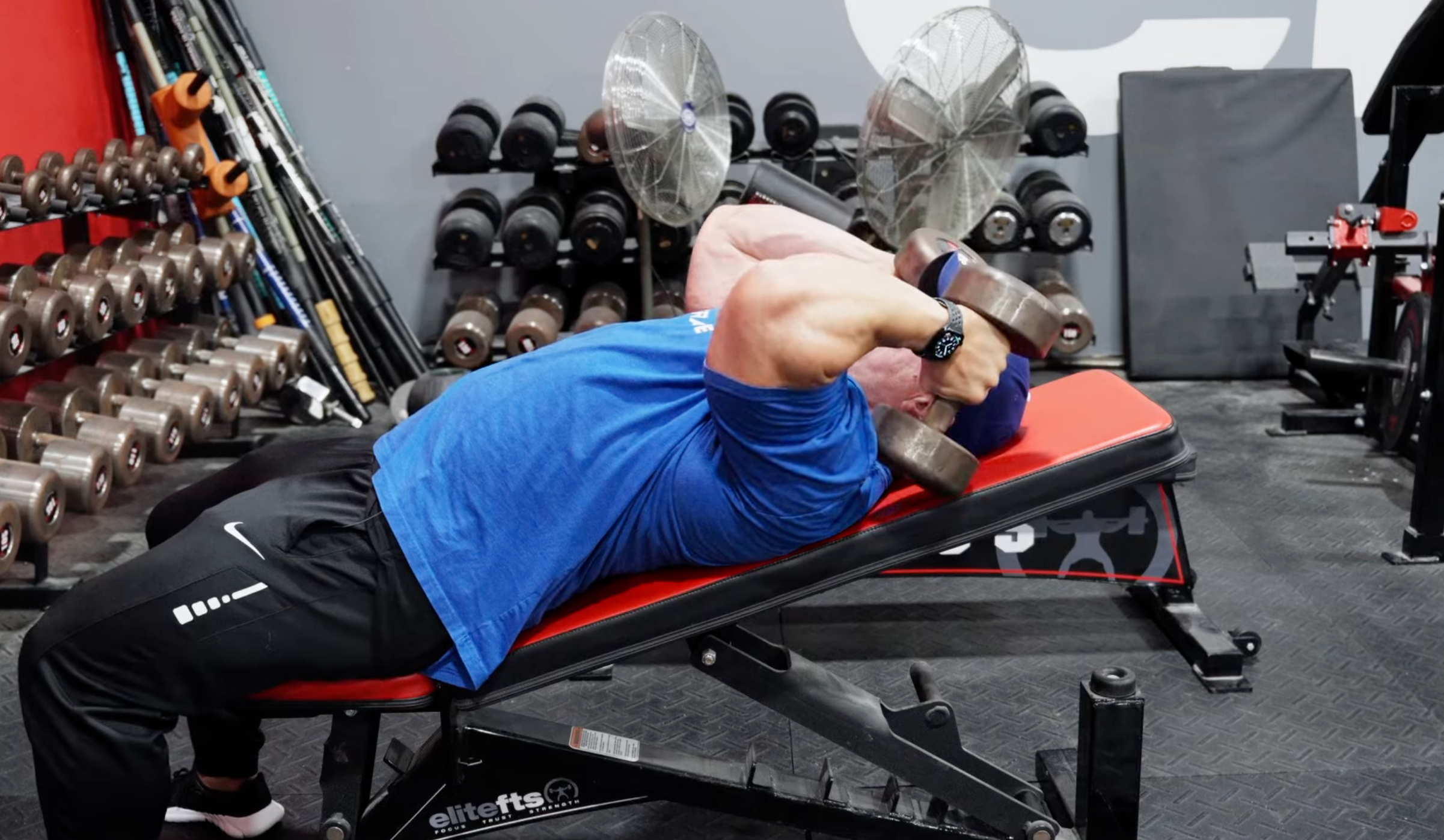 Chris Edmonds doing dumbbell extensions 