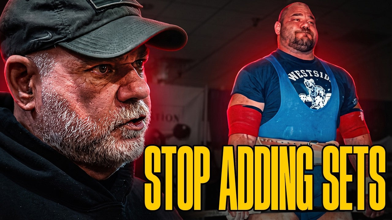Dave Tate and an elitefts lifter in a thumbnail for a video about adjusting workload when progress stalls