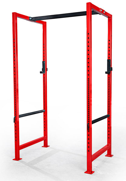 Red power rack on a white background