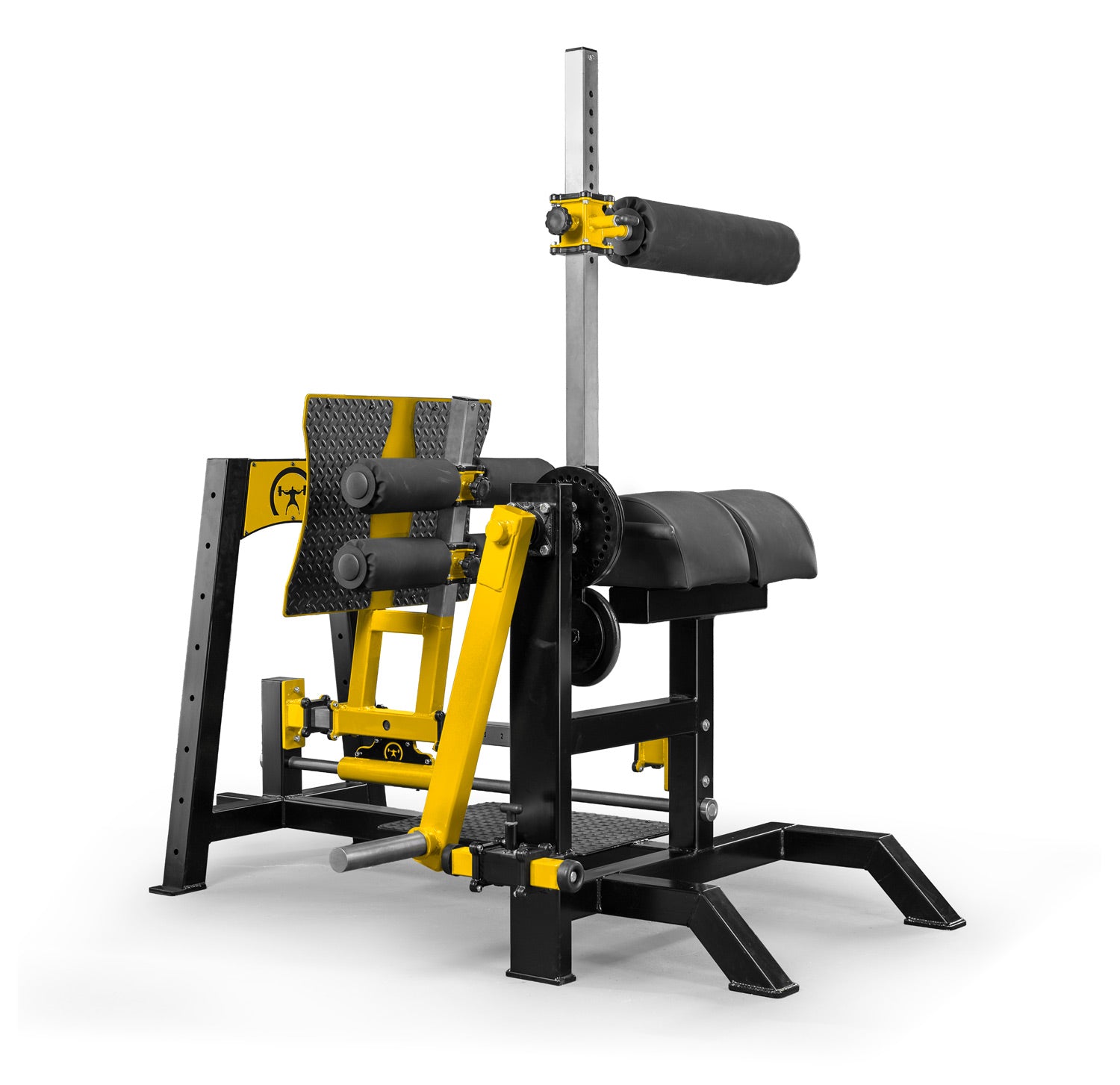 Black and yellow weightlifting machine on a white background