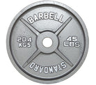 Weight plate with 'Barbell' and 'Standard' branding on a white background