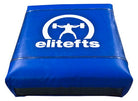 Blue exercise mat with 'elitefts' logo on a white background