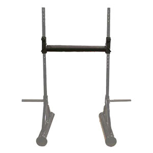 Black metal crossbar with two hooks on a white background