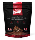 Granite protein powder package with chocolate flavor on a white background