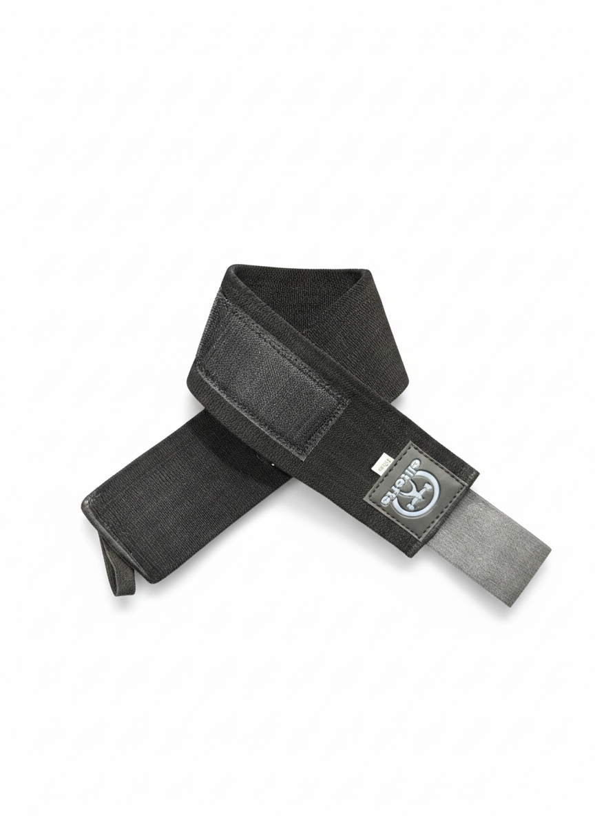 Black and gray belt with a logo on a white background