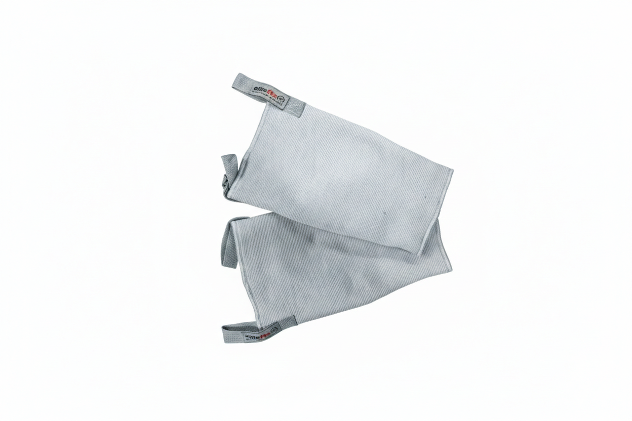 Gray microfiber cleaning cloth on a white background