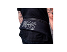 Black belt squat cover with 'BSC' branding on a person wearing a black t-shirt.