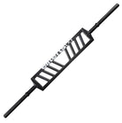 A black metal barbell with a wide grip featuring the brand name 'allstar' in white text, shown diagonally on a plain white background.