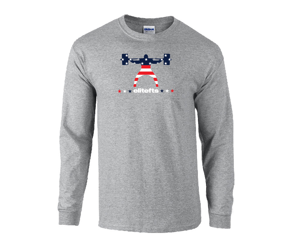 elitefts American Flag Squatter Long Sleeve T-Shirt grey