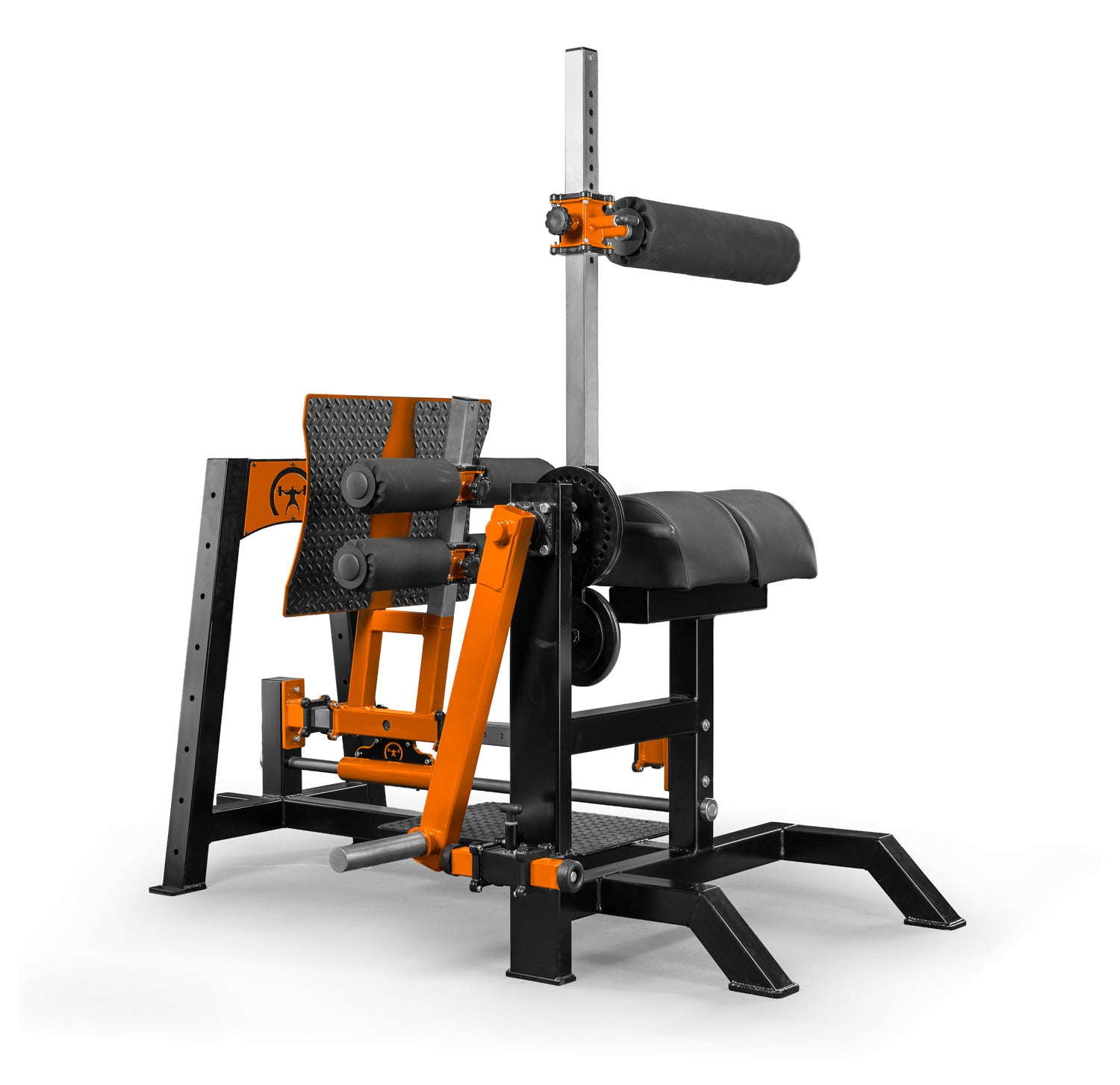 Orange and black weightlifting machine on a white background