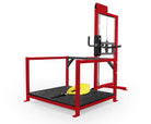 red power rack with a yellow towel on a white background