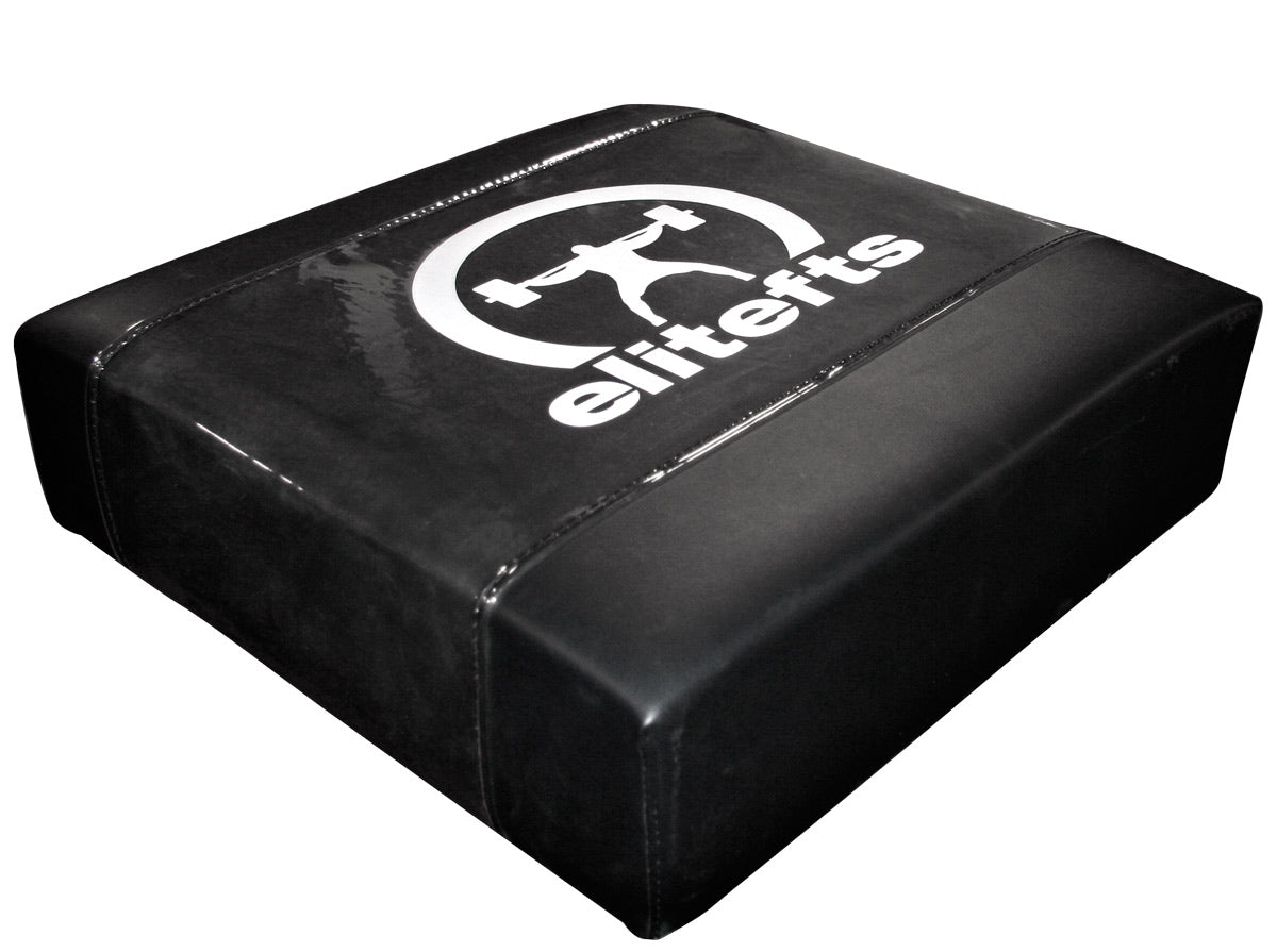 Black rectangular cushion with 'eliteris' logo on a white background