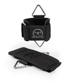 picture of elitefts Cable Wrist Wraps one latched together and the other laying flat showing the inside of the wrap