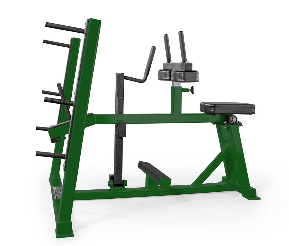 Green weightlifting machine on a white background