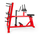 Red and black weightlifting machine on a white background