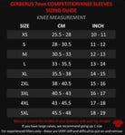 cerberus 7mm competition knee sleeves size chart