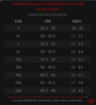 Cerberus 9mm Extreme Knee Sleeve size chart