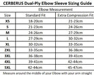 picture of CERBERUS DUAL PLY ELBOW SLEEVE SIZE CHART
