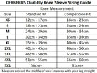 picture of CERBERUS DUAL PLY KNEE SLEEVE sizing guide
