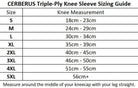 picture of CERBERUS TRIPLE PLY KNEE SLEEVE sizing chart