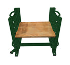 Wooden table with green metal frame on a white background