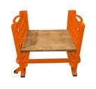 Orange metal frame with a wooden platform on a white background