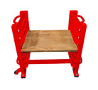 Red metal frame with a wooden platform on a white background