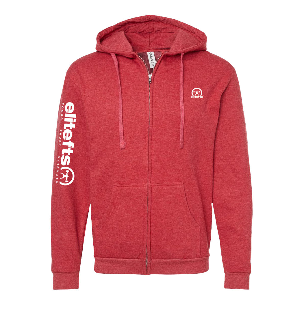 elitefts Crescent/Tagline White Full Zip Hoodie red