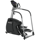Black elliptical machine with digital display on a white background