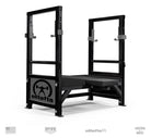 Black power rack with 'elitefts' branding on a white background