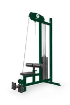 Green cable machine gym equipment on a white background