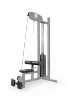 Gym machine with pulleys and weights on a white background