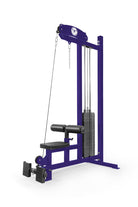 Purple cable machine gym equipment on a white background