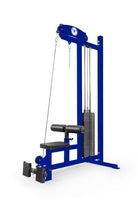 Blue cable machine gym equipment on a white background