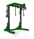 Green and black weightlifting machine on a white background