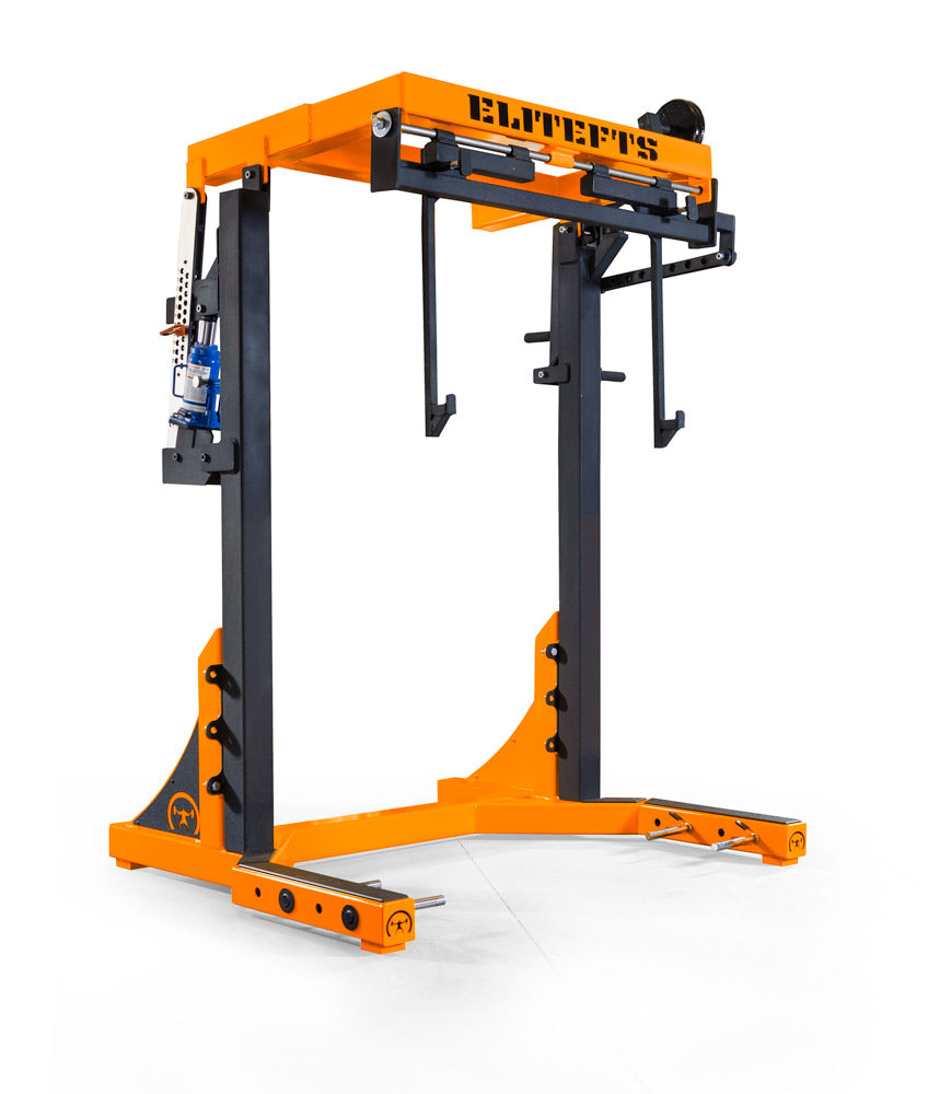 Orange and black weightlifting frame with 'ELITEFTS' branding on a white background