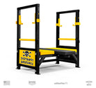 Black and yellow power rack with 'Dirtbag Baseball' branding on a white background