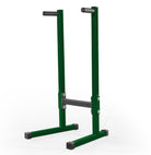 Green weightlifting bar stand on a white background