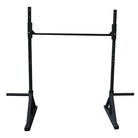 Black metal squat rack on a white background