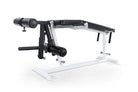 Black and white adjustable weight bench on a white background