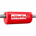 elitefts red Shoulder Saver Pad mounted on a barbell, shown on white