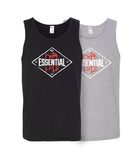 image presenting two tank tops with the Essential Decal, specifically one black and one gray