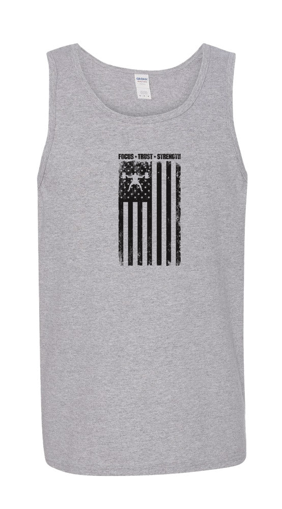 elitefts Focus Trust Strength Flag Black Tank Top grey