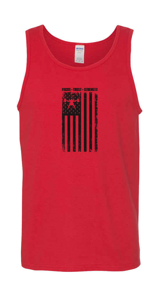 elitefts Focus Trust Strength Flag Black Tank Top red
