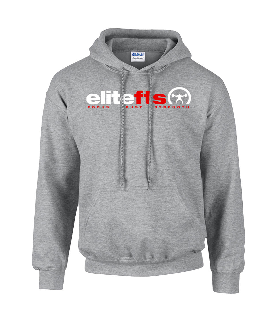 elitefts Tagline Red White Hoodie grey