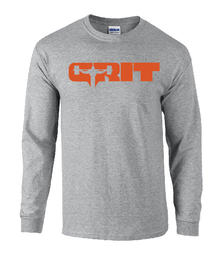 picture of elitefts Grit Orange Long Sleeve T-Shirt grey