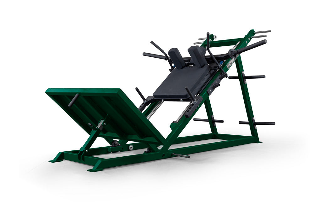 Green and black gym machine on a white background